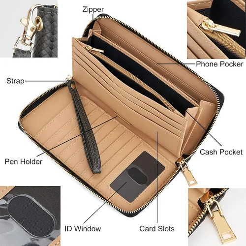 Miniatura 6 de Cartera de piel sintética con cremallera y bloqueo RFID para mujer, ideal para viajar