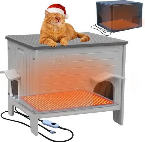 Miniatura 10 de Casa de Plástico para Gatos para Exteriores e Interiores, Casas para Gatos Ferales con Puerta de Escape, Casa Impermeable para Gatos para Exteriores