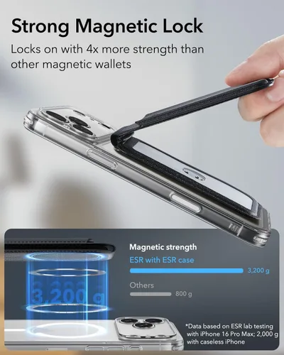 Miniatura 3 de ESR para cartera MagSafe con soporte, bloqueo RFID con anillo MagSafe, tarjetero de 5 tarjetas para estuche de teléfono, cartera magnética de cuero