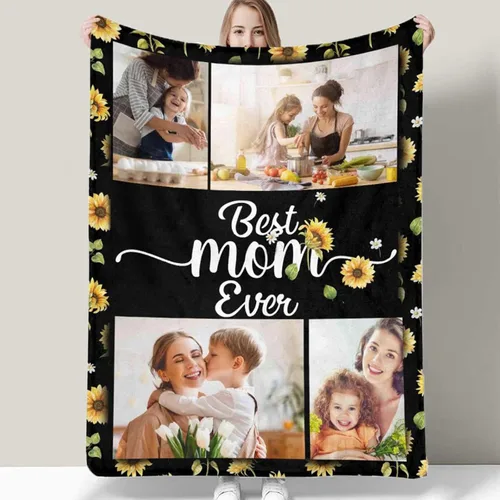 Miniatura 18 de D-Story Manta personalizada para el día de la madre con fotos: fabricada en Estados Unidos, regalos personalizados de hija e hijo, manta de fotos