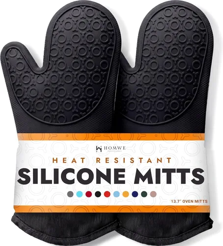 Miniatura 10 de HOMWE - Manopla de horno profesional y extralarga de silicona, guantes con forro acolchado, agarraderas resistentes al calor, guantes flexibles