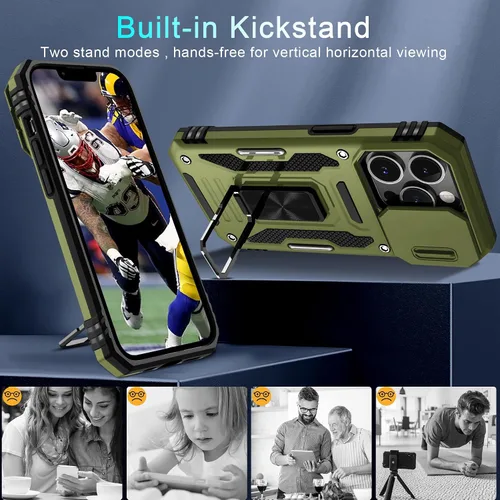 Miniatura 328 de DEERLAMN Funda para iPhone Xs Max con funda deslizante para cámara + protector de pantalla, soporte giratorio de anillo de grado militar a prueba