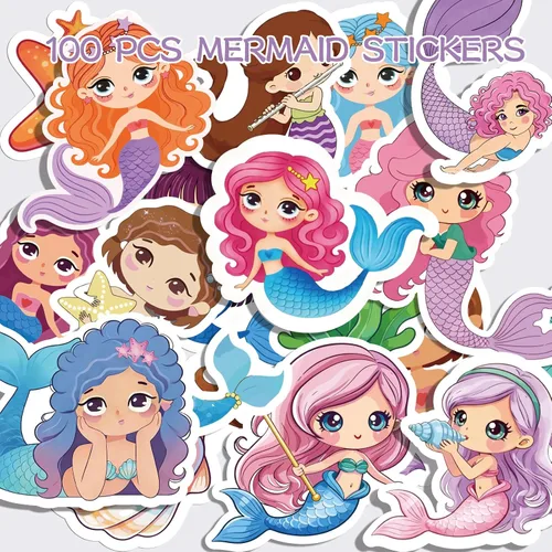 Miniatura 4 de LiYiQ Juego de 148 calcomanías de papel de sirena para regalo de devolución, mini cuadernos, bolígrafos, calcomanías para suministros de cumpleaños