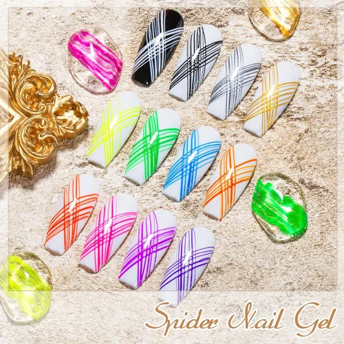Miniatura 6 de Gel de araña luminoso de 12 colores, gel de araña que brilla en la oscuridad para arte de uñas, gel de dibujo de alambre elástico para línea