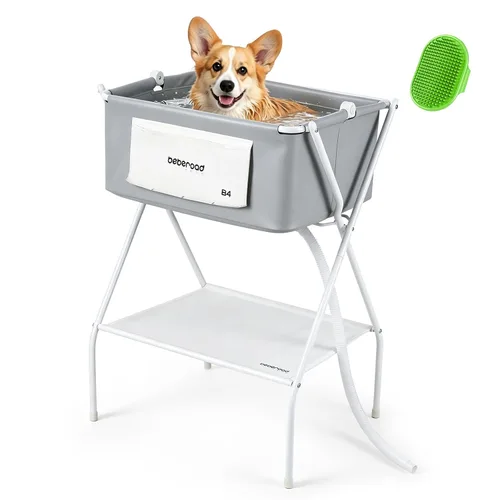 Bañera para Perros Estación de Lavado de Perros con Cepillo para Perros Pequeños y Medianos, Gatos, Bañera B4 Plegable para Perros para Baño y Aseo,