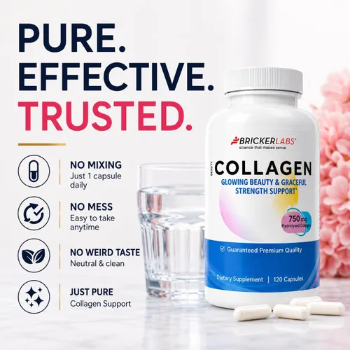 Miniatura 5 de Bricker Labs Colágeno para hombres y mujeres - Suplemento de colágeno hidrolizado tipo I, III, 750 mg, 1 cápsula de colágeno diaria - 120 porciones
