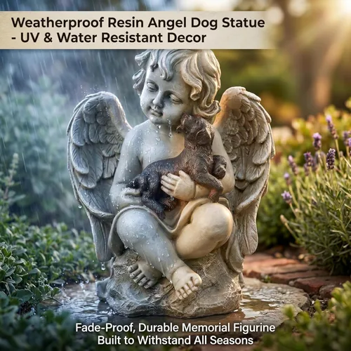 Miniatura 6 de DUSVALLY Angel Holding - Estatua de jardín para cachorros, escultura de querubín de resina resistente a la intemperie, decoración de jardín al aire