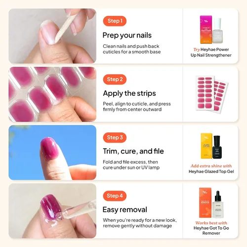 Miniatura 8 de Heyhae Tiras de uñas de gel semicuradas, no necesita lámpara LED, sólidas, amarillas, fáciles de aplicar y quitar, calidad de salón Incluye 28