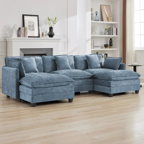 Miniatura 37 de Otomán de Sofá Moderno de Chenille Nube de 35'', Otomán Rectangular para Sofá Seccional Modular, Beige