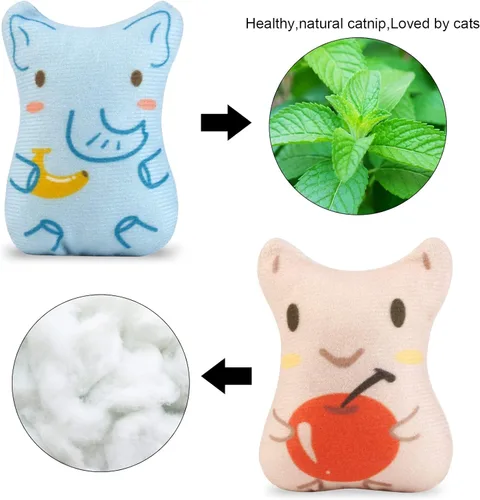 Miniatura 5 de Juguetes de hierba gatera para gatos de interior – 5 piezas de juguetes de peluche masticables para dentición interactivo relleno de hierba gatera