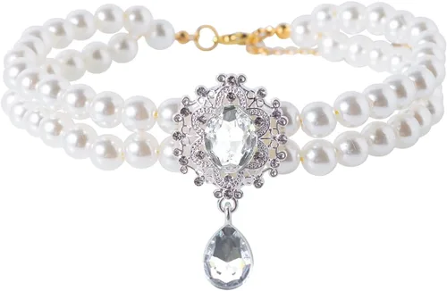Collar de perlas de 2 filas para gatos, collar de perlas para perros, collares de diamantes de imitación para perros pequeños, accesorios de collar