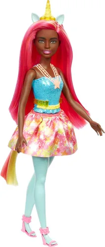 Miniatura 5 de Barbie Dreamtopia - Muñeca de unicornio con pelo rosa y amarillo y falda extraíble y accesorios, incluyendo diadema y cola de unicornio