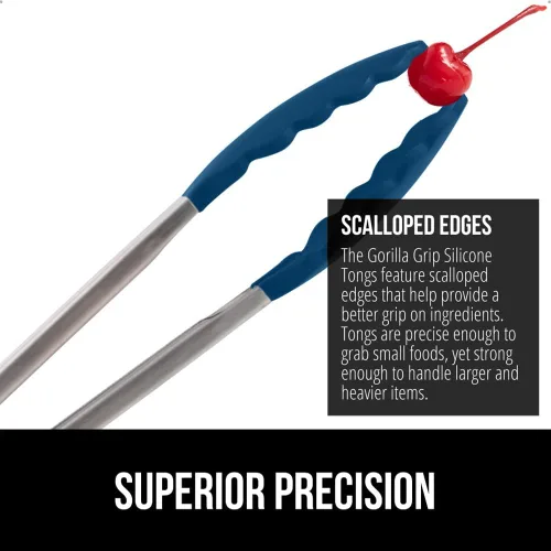 Miniatura 3 de GORILLA GRIP Pinzas de cocina de acero inoxidable resistentes al calor para cocinar, 9 + 12 pulgadas, juego de 2 pinzas para barbacoa, punta de Azul