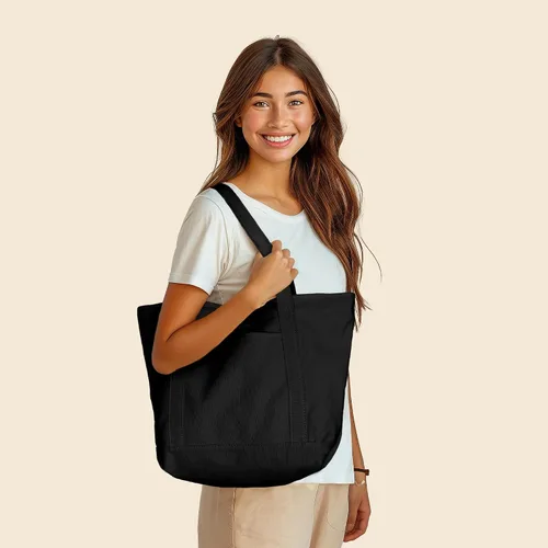 Miniatura 3 de DALIX - Bolsa de compras de lona y algodón de 50cm en color liso (edición exclusiva), Negro), ST-064-Black