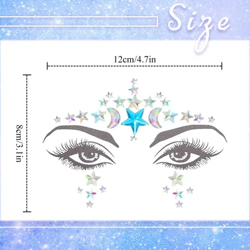 Miniatura 3 de 3 calcomanías de cara de estrella, joyas de cara de cristal con diamantes de imitación plateados, accesorios de fiesta para mujeres y niñas (B)
