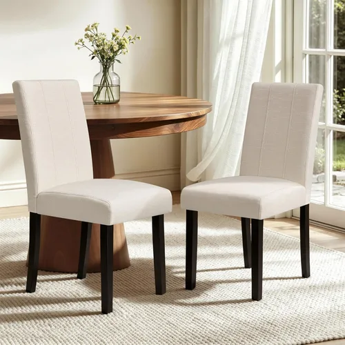 Miniatura 21 de CHUN YI Juego de 4 sillas de comedor tapizadas de piel sintética con ribete de cabeza de clavo y patas de madera, sillas laterales Parsons modernas