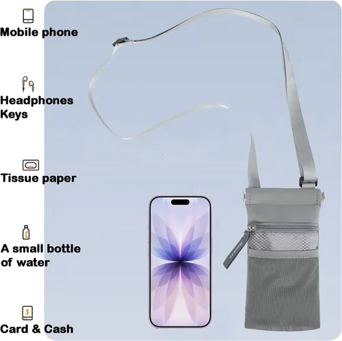 Miniatura 3 de Bolso cruzado para teléfono con soporte para botella de agua, bolsa multifunción para teléfono celular con cremallera y bolsillos de malla, correa