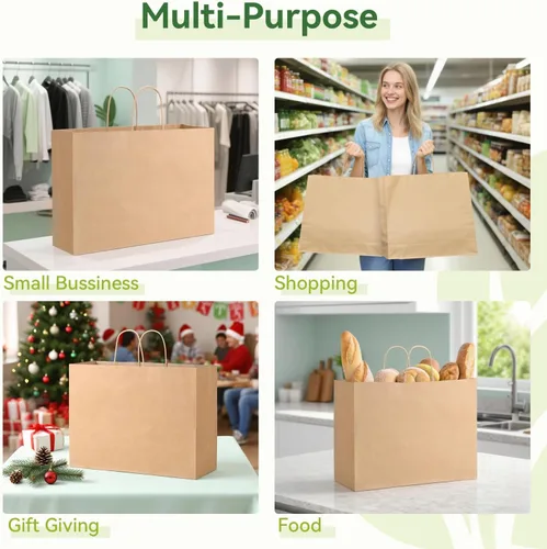 Miniatura 5 de Brothersbox Bolsas grandes de papel marrón con asas, 100 unidades, 16 x 6 x 12 pulgadas, bolsas de regalo de papel kraft a granel para manualidades