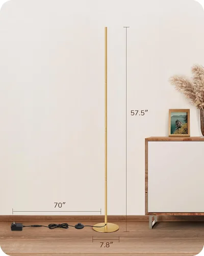 Miniatura 7 de EDISHINE Lámpara de pie LED de esquina, moderna luz delgada y regulable, altura ajustable, lámpara alta minimalista de 57.5 pulgadas para sala