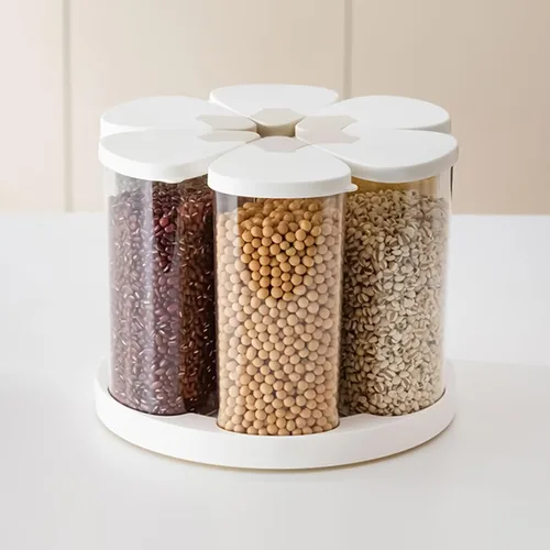 Miniatura 3 de Dispensador de granos – Contenedor de almacenamiento giratorio de 6 rejillas, dispensador de cereales y aperitivos, mantiene la harina, el azúcar