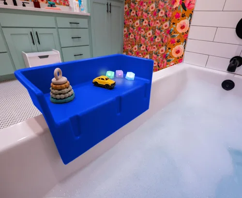 Miniatura 13 de Tub Topper® Protector contra salpicaduras de bañera y estante de baño para niños – Bandeja de baño para niños pequeños, almacenamiento de juguetes