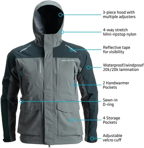 Miniatura 10 de Whitewater Great Lakes - Chaqueta de pesca impermeable y resistente al viento con nailon Ripstop