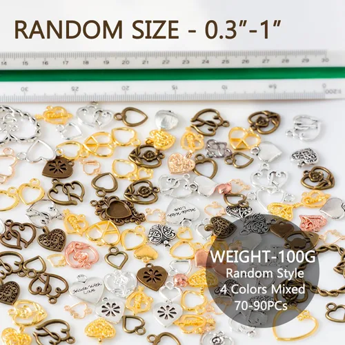 Miniatura 7 de stino 100 gramos de dijes de metal para hacer joyas, chapados en plata y oro, paquete a granel para pulseras, collares, manualidades Corazón Un