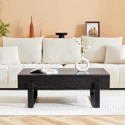Miniatura 2 de LKTART Mesa de centro rectangular de 47 pulgadas para sala de estar, superficie con patrón de mármol, patas de metal estables para mesa de té
