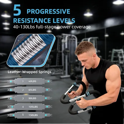 Miniatura 6 de Ejercitador de brazo Twister ajustable, barra de entrenamiento de primavera para fortalecimiento del antebrazo, tríceps y pecho, equipo portátil