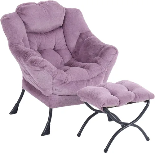 Miniatura 31 de Furlide Silla Perezosa Moderna con Reposapiés Plegable, Sillón de Descanso y Cómoda Silla de Lectura (Negro)