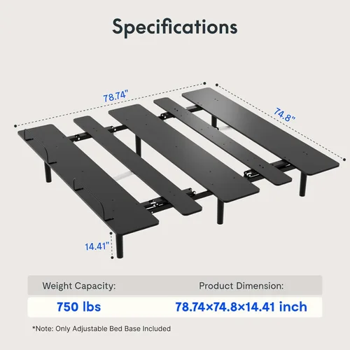 Miniatura 2 de FLEXISPOT S3K-Lite Base de Marco de Cama Ajustable Tamaño King, Sin Espacio, Inclinación Independiente de Cabeza y Pie, Gravedad Cero, Control