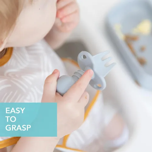 Miniatura 4 de Bumkins Juego de Utensilios para Bebés, Cucharas de Silicona Chewtensils para Mojar, Autoalimentación, Destete Dirigido por el Bebé, Aprendizaje