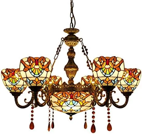 Miniatura 6 de Iluminación colgante LED lámpara victoriana estilo Tiffany antiguo vidrieras 6+1 luz colgante luz para comedor sala de estar café restaurante - TYP