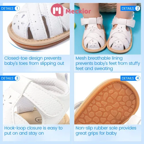 Miniatura 23 de Meckior Sandalias de verano con punta abierta y suave de piel sintética para bebés y niñas pequeñas