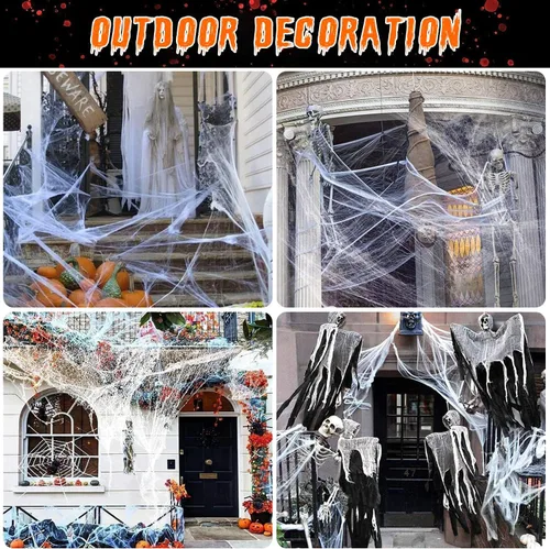 Miniatura 7 de swagon Telaraña de Halloween de 1,600 pies cuadrados con 75 arañas falsas extra, telarañas súper elásticas, telarañas blancas, telarañas