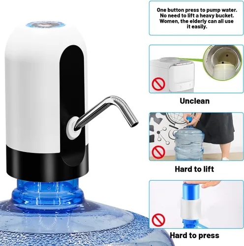 Miniatura 5 de Bomba de agua para botellas de agua, bomba de agua eléctrica portátil de carga USB para botellas de agua universal de 5 galones Blanco