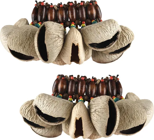 Miniatura 10 de Pulsera tobillera con sonajero de semillas de Cacho, 2 PCS pulsera africana shaker de cáscara de nuez, accesorios de percusión natural, instrumento