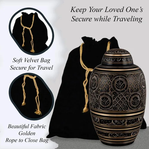 Miniatura 6 de Forever URNS Urna de cremación para adultos con acabado grabado a mano de latón negro Beauty para cenizas humanas de mujeres y hombres, 200 pulgadas