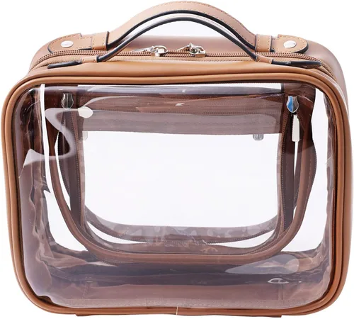 Miniatura 8 de SANHECUN Neceser de viaje Estuche grande transparente para cosméticos bolsa de maquillaje (beige, pequeño)