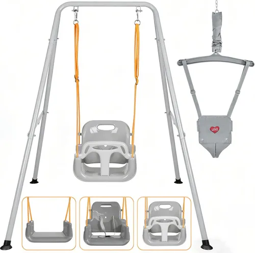 Miniatura 9 de Columpio 3 en 1 para niños pequeños con marco, para interiores y exteriores, columpio para bebé con cinturón de seguridad para uso en interiores