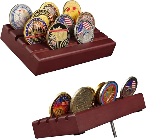 ASmileIndeep Expositor de monedas de desafío militar pequeño de madera maciza, soporte para monedas con capacidad para 10-12 monedas, soporte para