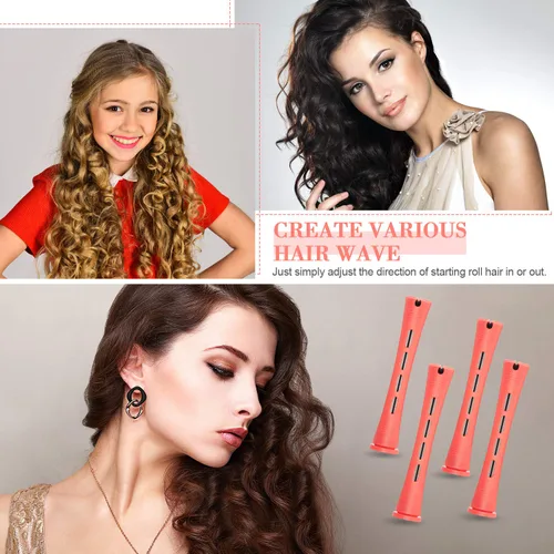 Miniatura 7 de 48 varillas de cabello ondulado frío y rizadores de plástico con peine de acero para peluquería y peinado (rosa, 0.51 pulgadas/0.5 in)