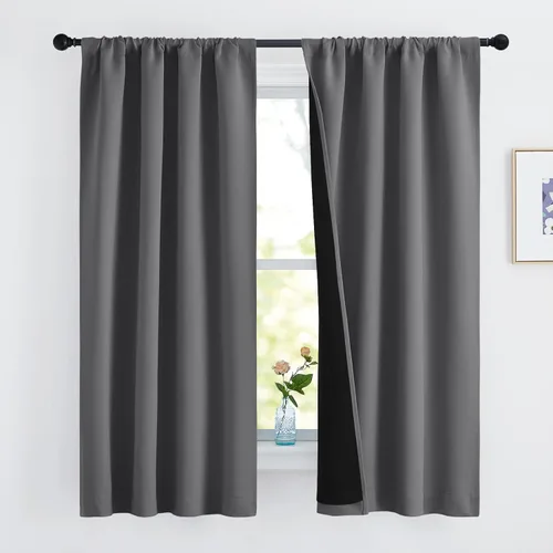 Miniatura 84 de NICETOWN Cortinas blancas 100% opacas, 2 capas gruesas completamente opacas con bolsillo para barra, cortinas aislantes térmicas para Blanco puro