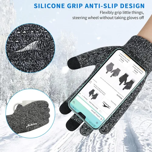 Miniatura 8 de Achiou Guantes de invierno para hombres y mujeres, guantes para pantalla táctil, gel de silicona antideslizante grueso mejorado, forro térmico