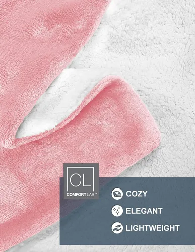 Miniatura 3 de Comfort Lab Manta reversible de franela Sherpa – Elegante manta de cama esponjosa para dormitorio y decoración del hogar – Anti bolitas no se Blush