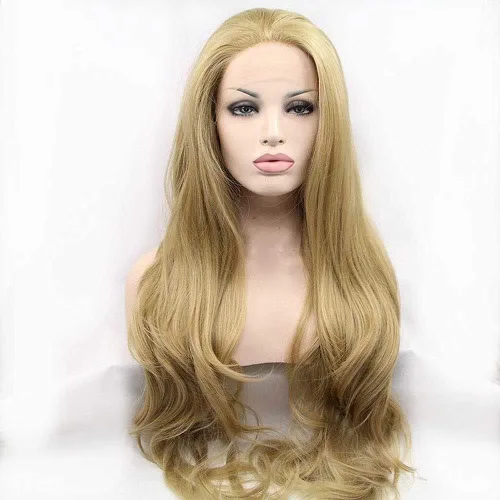 Miniatura 13 de 1001 #Color sintético rubio blanco encaje frente pelucas para mujeres pelo rubio platino largo cuerpo onda peluca resistente al calor fibra larga