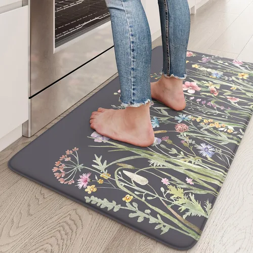 Miniatura 30 de KIMODE Tapete antifatiga para suelo de cocina, semicírculo de 18 x 28 pulgadas, de espuma viscoelástica, acolchado, antideslizante, tapetes cómodos