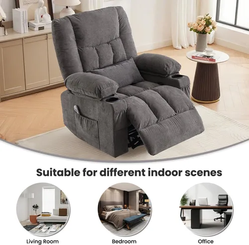 Miniatura 9 de BOSMILLER Silla reclinable de gran tamaño para adultos con masaje por vibración y calefacción lumbar, mecedora giratoria con soporte para tazas