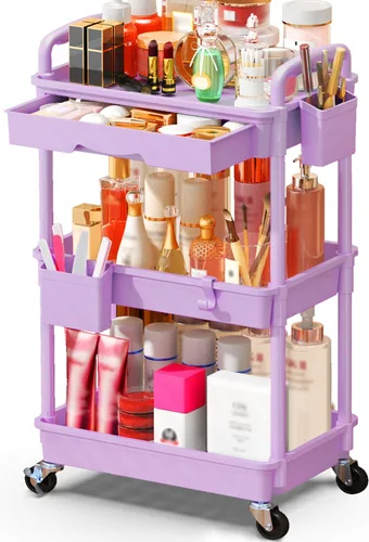 Miniatura 12 de SUNALLY Organizador de Carrito de Maquillaje con Cajones, Organizadores de Cuidado de la Piel de Piso Organizador de Almacenamiento de Tocador