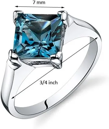 Miniatura 3 de Peora Anillo de compromiso de topacio azul Londres para mujer, plata de ley 925, piedra preciosa natural, corte princesa de 2 quilates de 0.276in